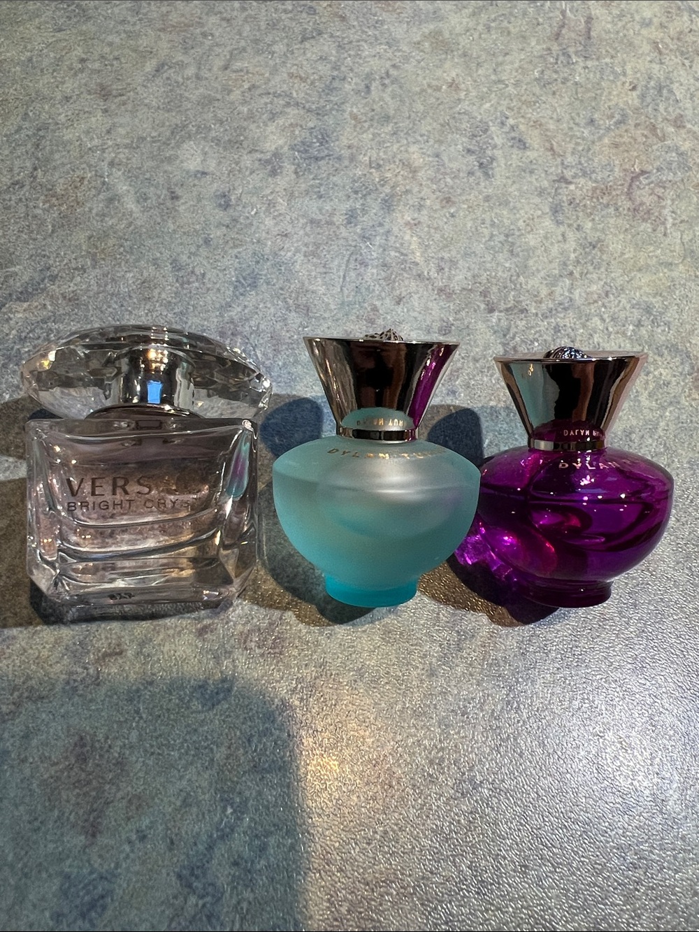 3x Versace miniature collectors bottles, no box